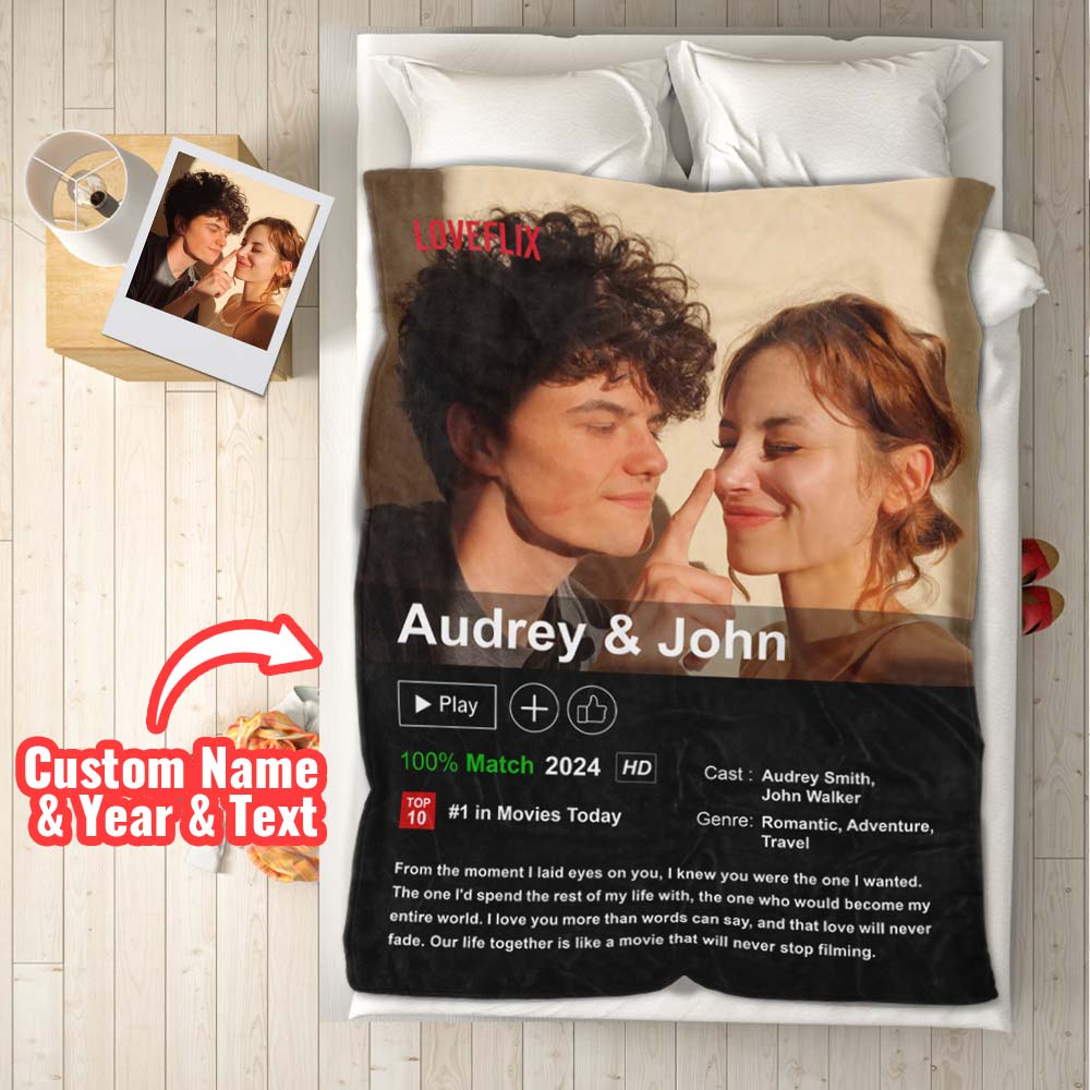Custom Couples Loveflix Movie Poster Blanket Personalized Photo Blanket Gift for Lover