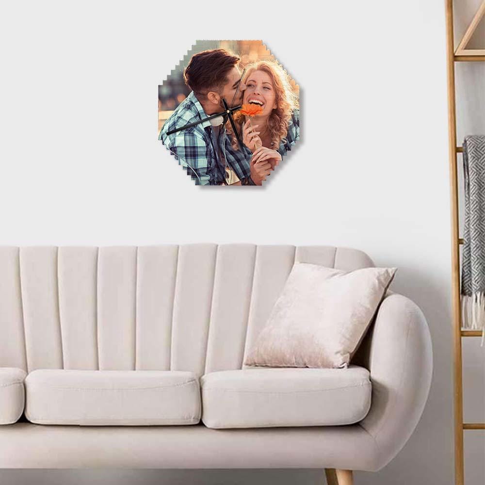Custom Building Blocks Wall Clock Personalized Puzzle Custom Photo Brick Clock Couple Gift