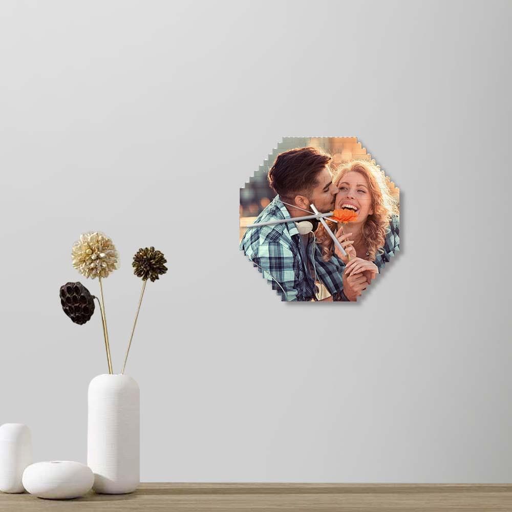 Custom Building Blocks Wall Clock Personalized Puzzle Custom Photo Brick Clock Couple Gift