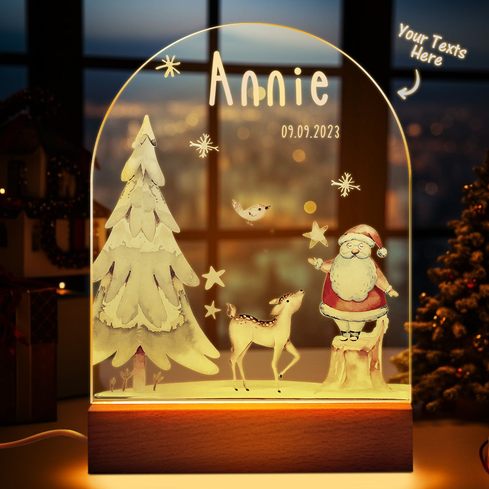 Custom Name Christmas Tree Personalized Santa Elk Night Light Bedroom Christmas Gift 3D Room Decor Night Light Desk Lamp Night Light Gift