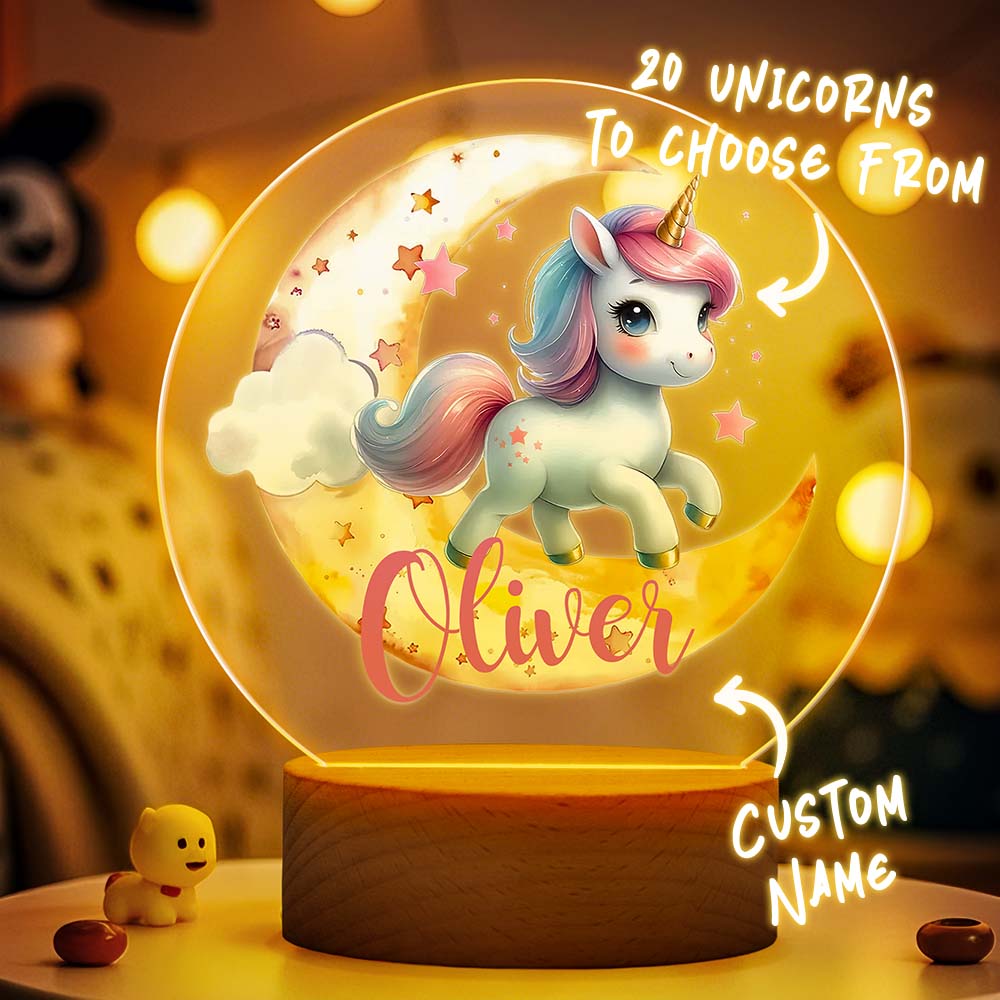 Personalized Unicorn Moon LED Night Light with Name Lamp Decor Birthday Gift for Girls