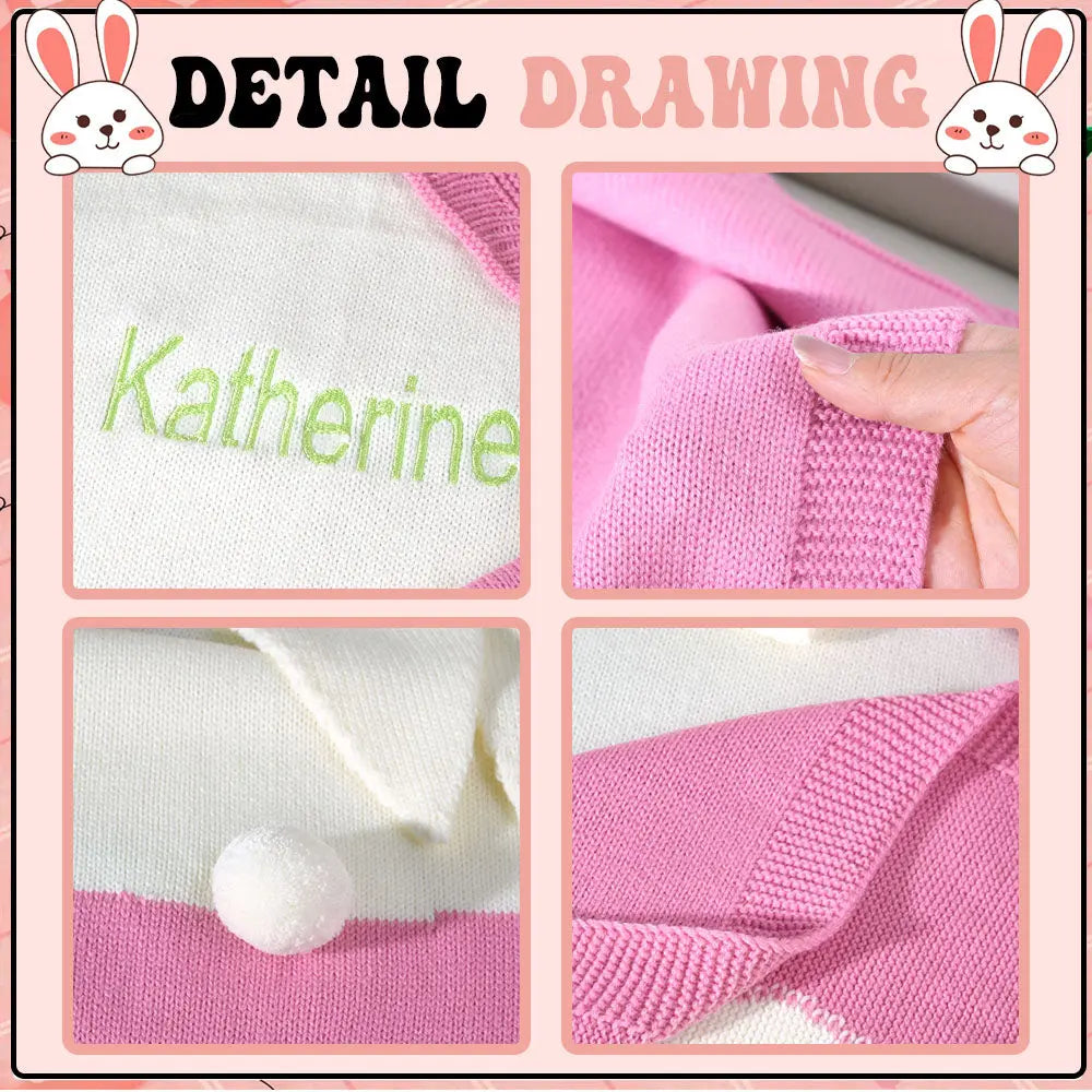 Personalized Knitted Blanket Bunny Blanket with Embroidered Name Gift for Baby